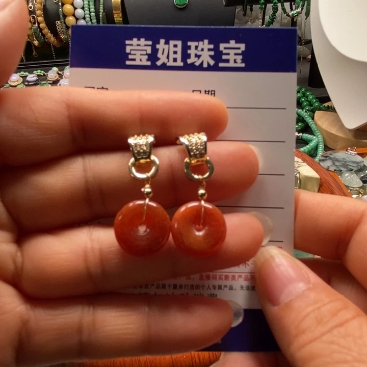 合金翡翠耳饰微**红翡耳钉