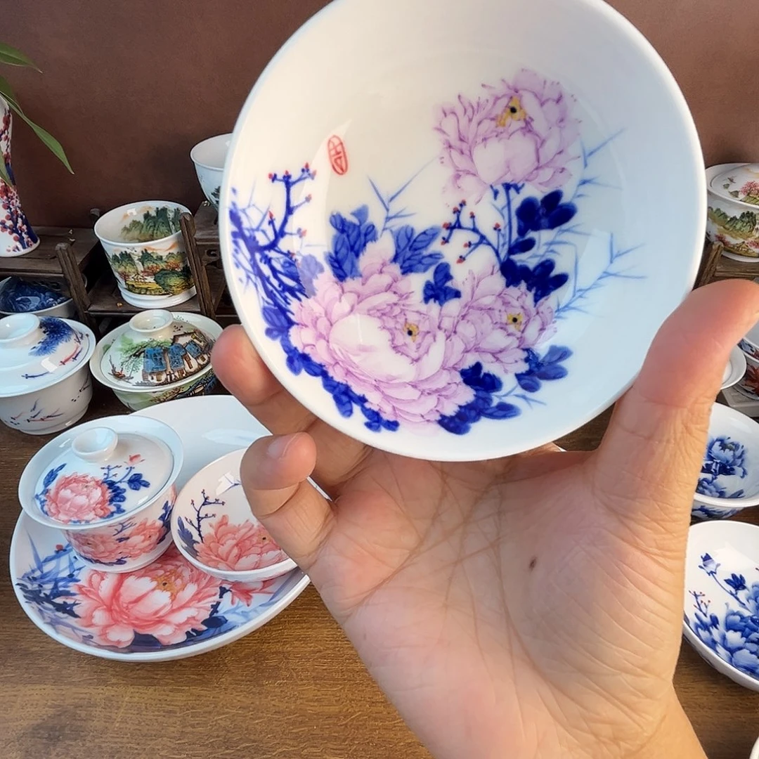 忠意堂釉下彩紫牡丹