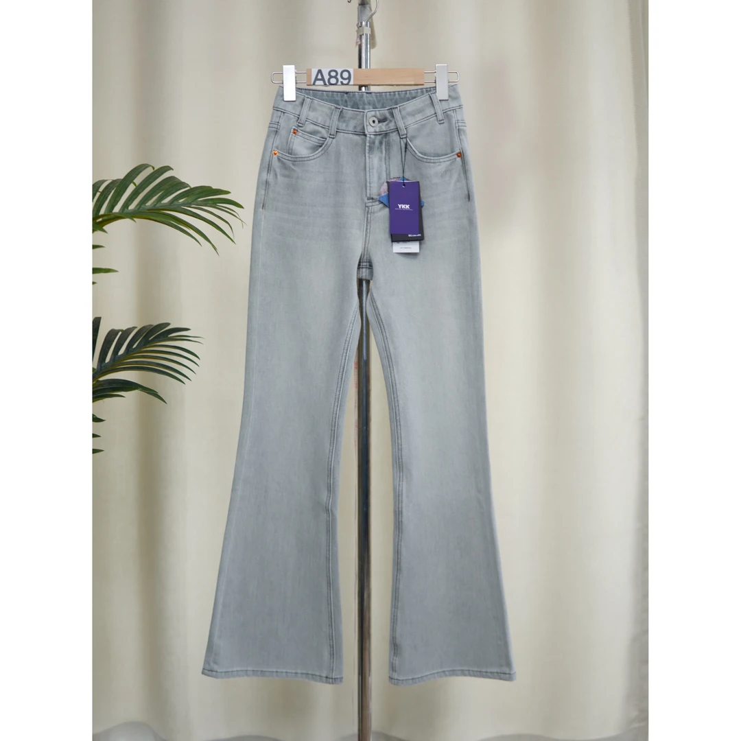 【A89】奶奶灰弹力修身微喇裤牛仔裤 卡码拍大【LB-881006】