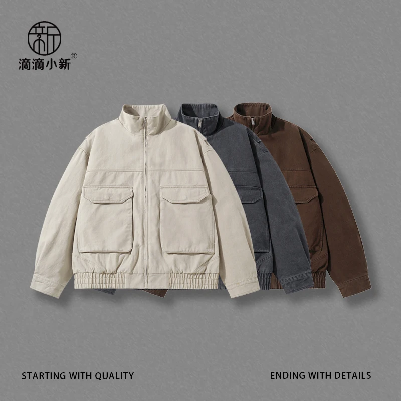 滴滴小新-春季新品洗水棉巴恩风立领简约休闲夹克外套男士DX3718