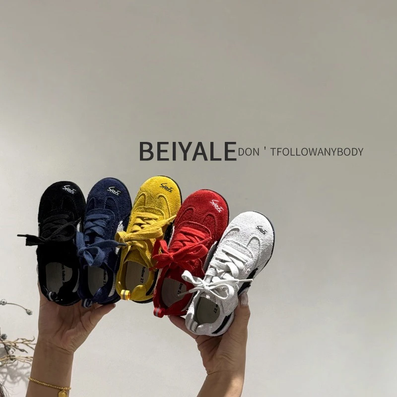 儿童德训鞋真皮2025新款秋季单鞋男童运动鞋防滑学生潮流女童鞋子