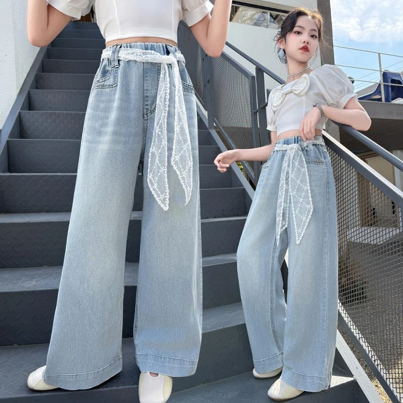 女童牛仔裤夏装2025新款儿童洋气阔腿裤女孩夏季薄款休闲直筒裤子