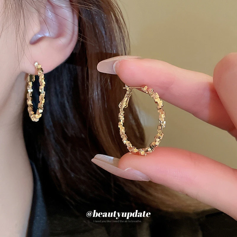 合金耳饰 银针不规则素圈耳圈韩国时尚简约耳钉耳环小众