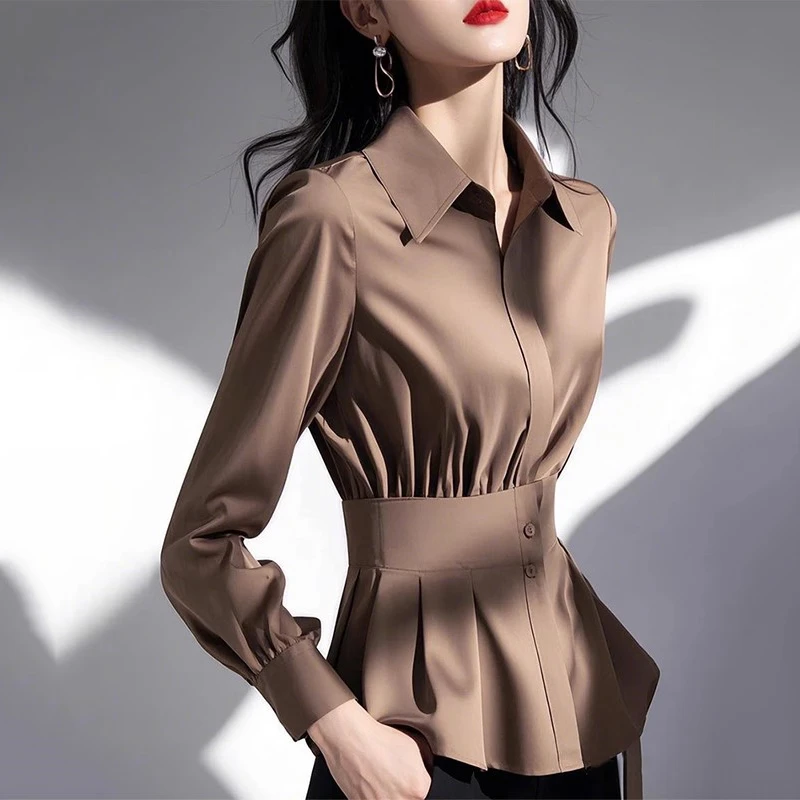 妈妈春装长袖衬衫女春季新款2025法式高级感收腰衬衣气质小衫上衣