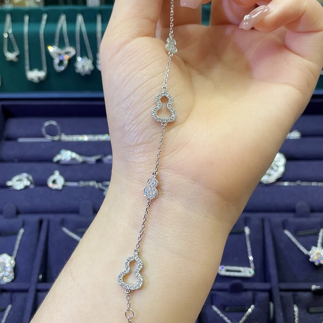 颈饰铂Pt950镶嵌合成钻石五葫芦手链5.2g