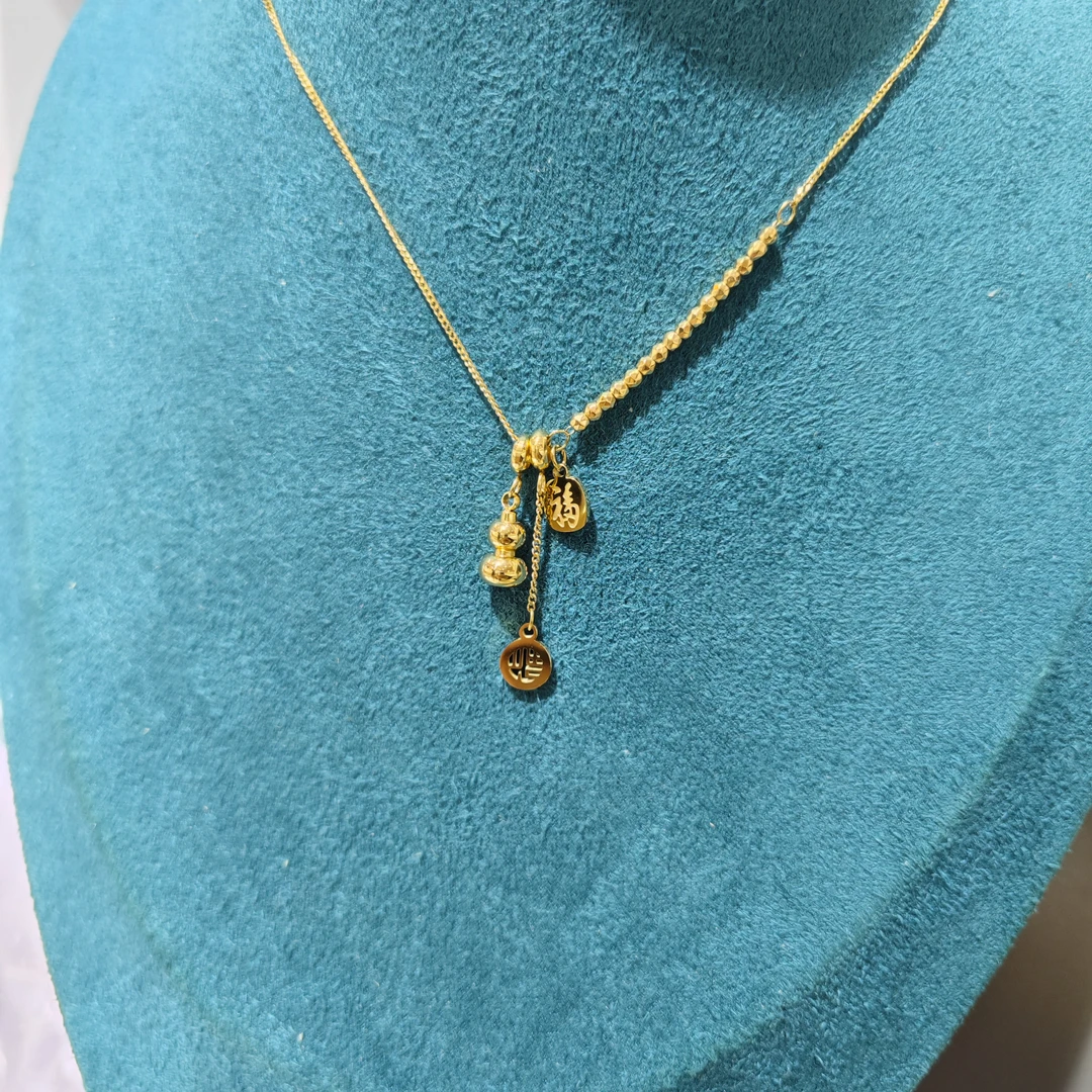 钛钢项链 钛钢葫芦流苏福字项链时尚流行潮款锁骨链精工设计