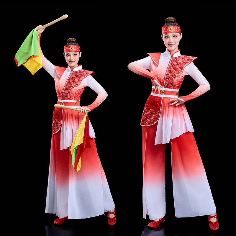 打鼓服演出服女中国风开场舞民族喜庆水鼓舞秧歌腰鼓舞龙舞狮服装
