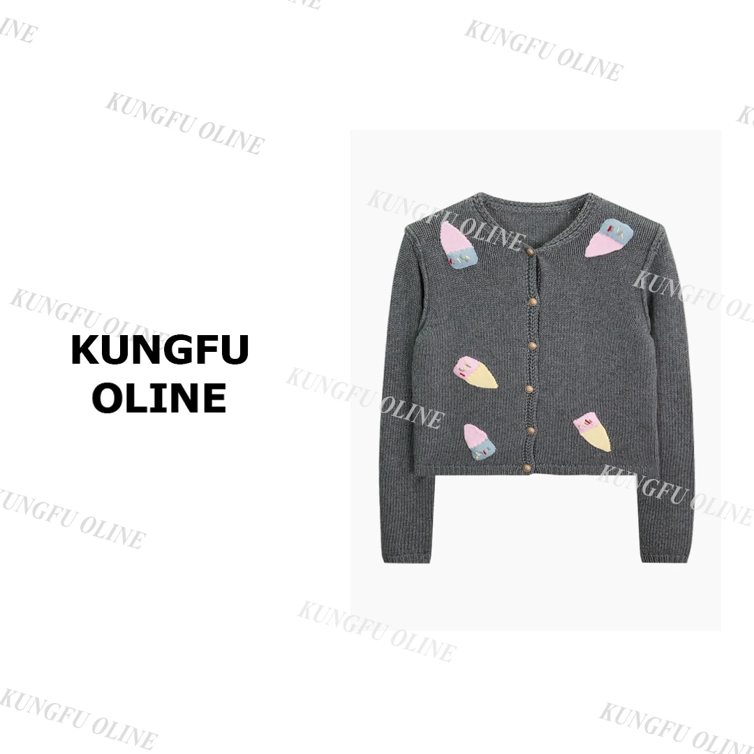 【小雪糕】KS7989复古提花秋冬高级百搭设计师长袖针织衫新