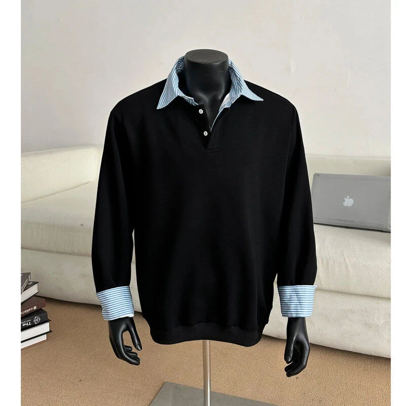 假两件衬衫领卫衣男春季韩系穿搭polo外套学院风亨利领长袖上衣服