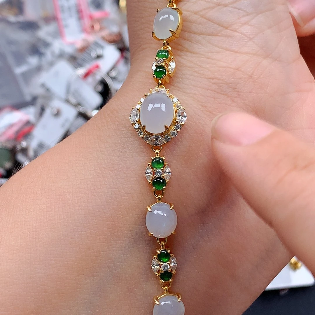 翡翠戒指银S925镶嵌天然翡翠手链