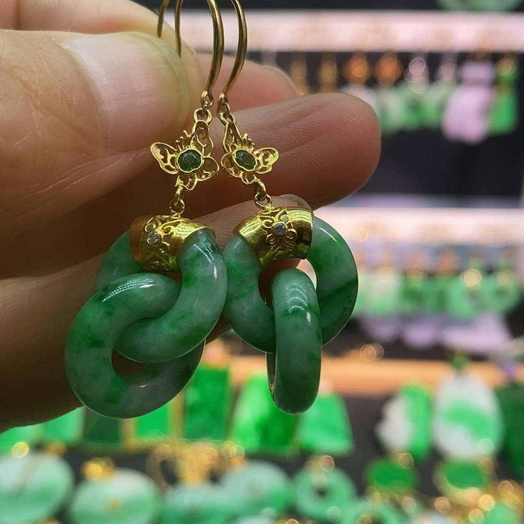 翡翠18K金镶嵌耳饰耳饰