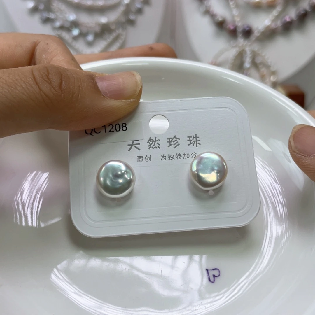 银S925镶嵌淡水珍珠耳饰