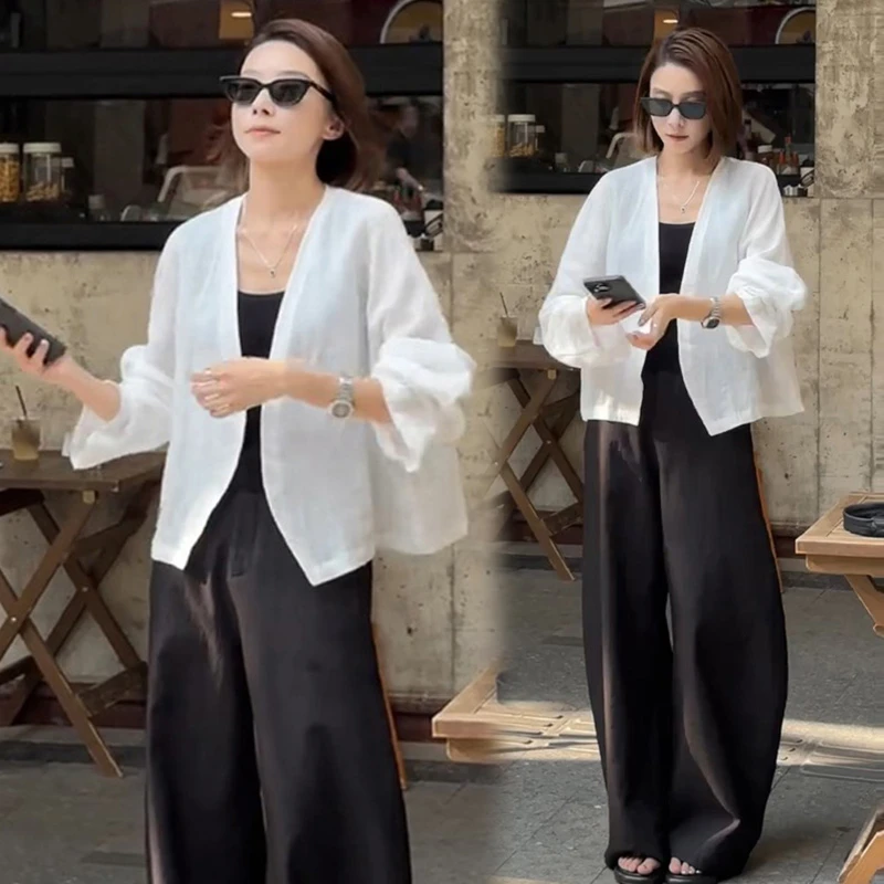 韩版慵懒休闲一整套穿搭女秋季新款宽松长袖开衫高腰直筒长裤套装