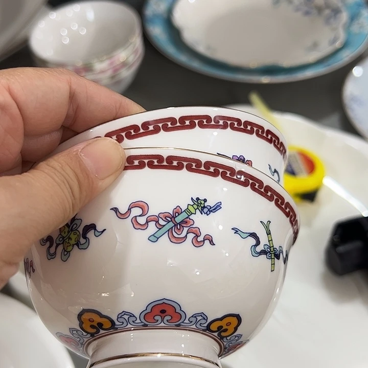 瓷片微瑕骨瓷碗两个福气