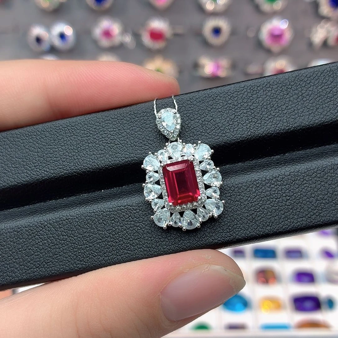 吊坠925银培育卢比莱色宝石