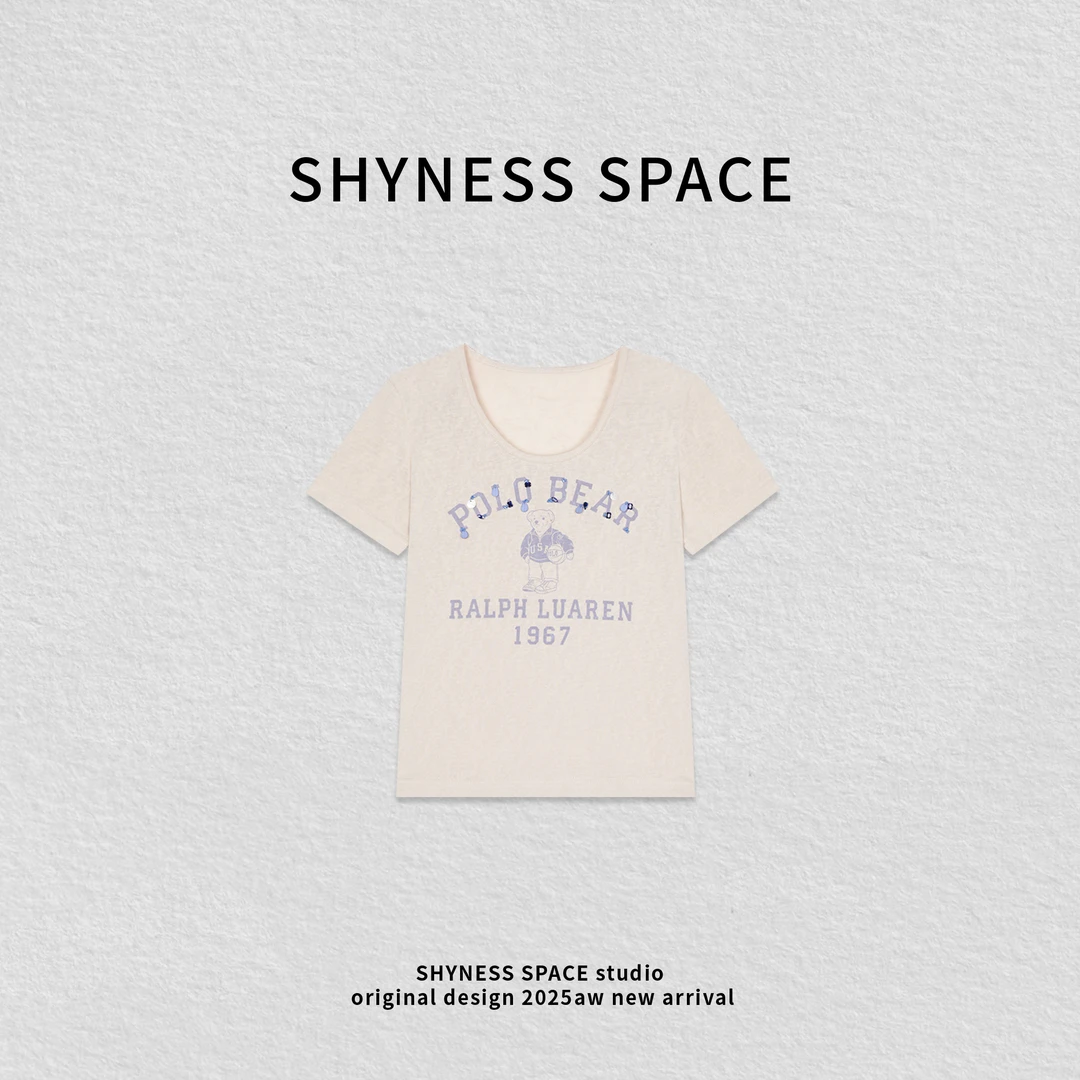 夏季圆领短袖休闲风钉钻印花女士卡通女士御姐风T恤HB397