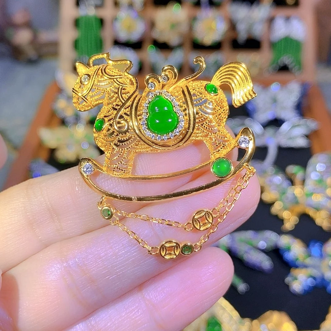 吊坠(不含链)银S925镶嵌翡翠