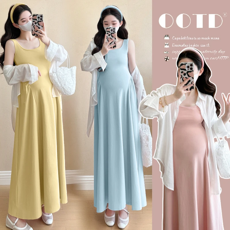 高端时髦孕妇装夏季新款爆款洋气韩版显瘦减龄连衣裙百搭防晒衬衫