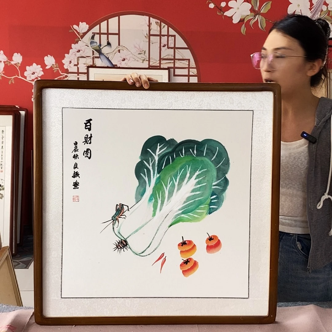 国画手写手绘带框包邮62✖️62