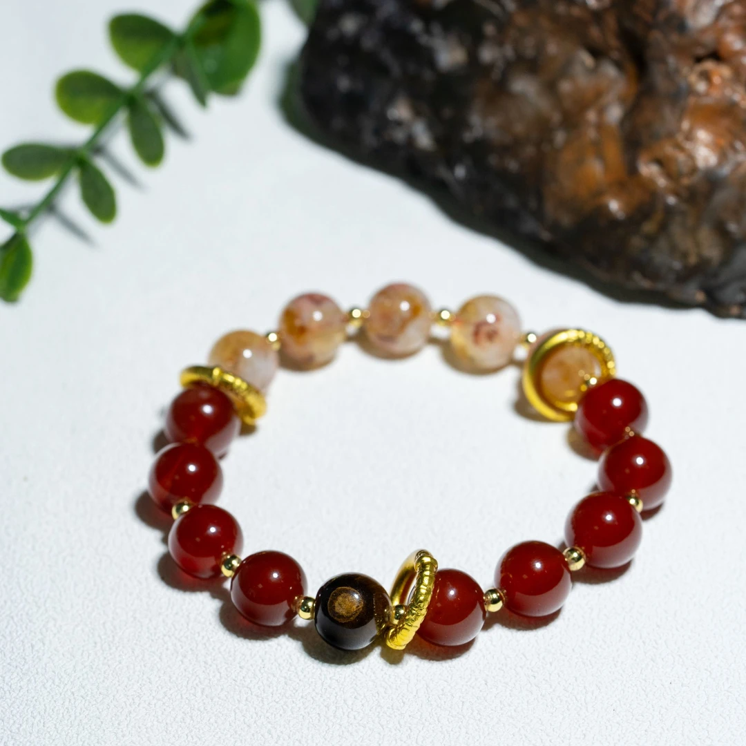 【巴基斯坦】50331-JYCP2  红玛瑙黄塔晶虎睛石手串  哪吒同款