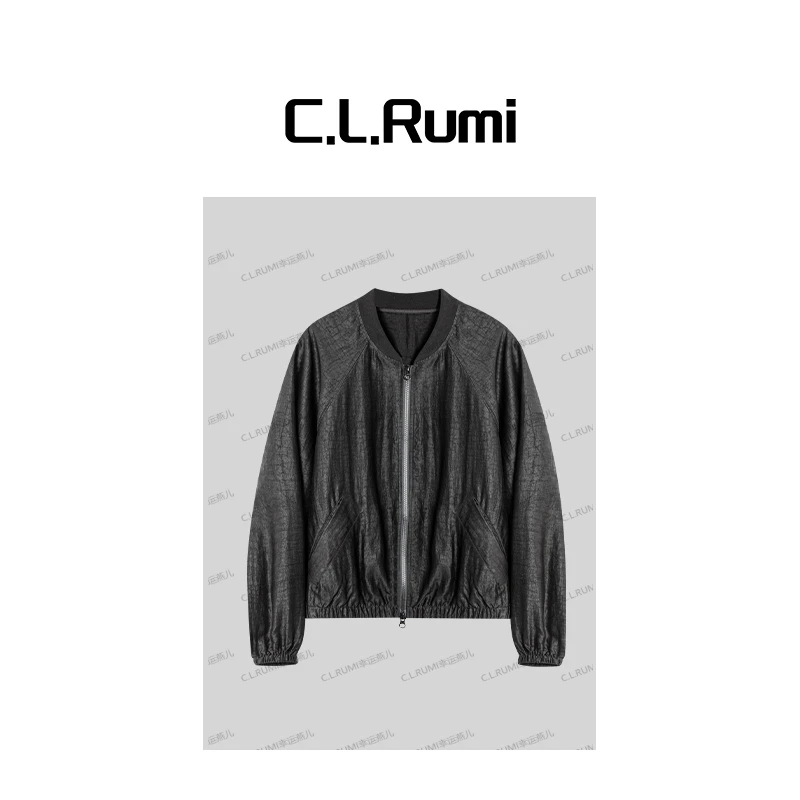 【Rumi时装】“暗香疏影”25夏重磅真丝棒球风龟裂纹香云纱外套6859wt