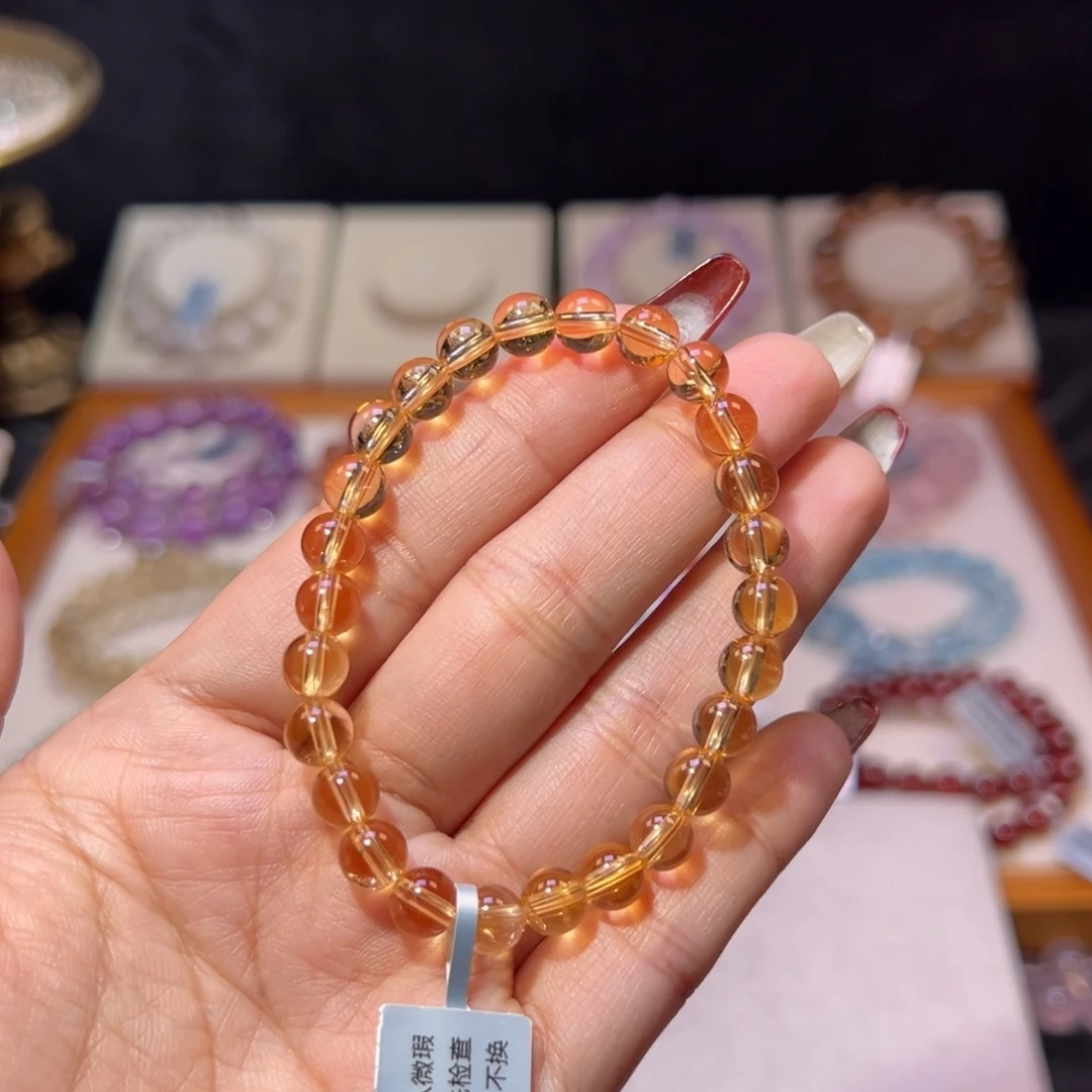 水晶手串未镶嵌啾*毕业级黄水晶6.6m m