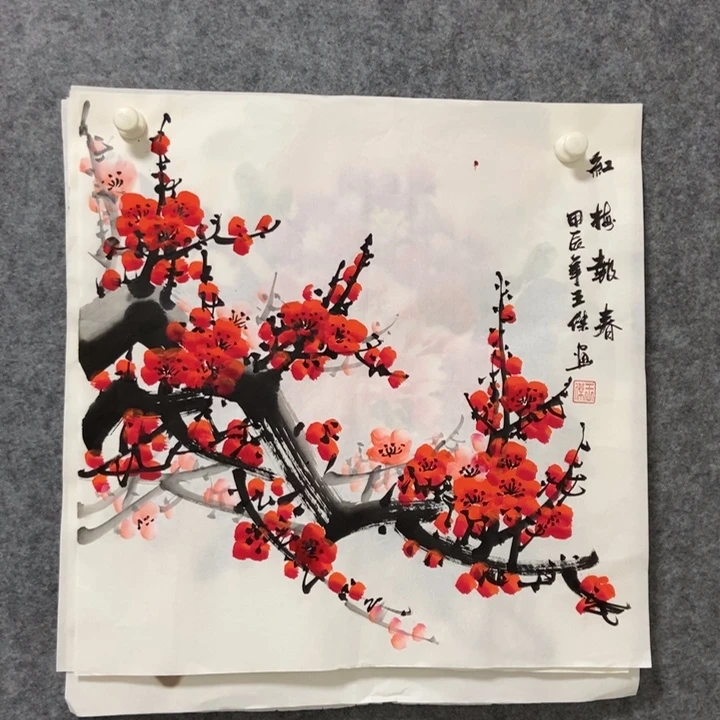 国画梅花50厘米斗方