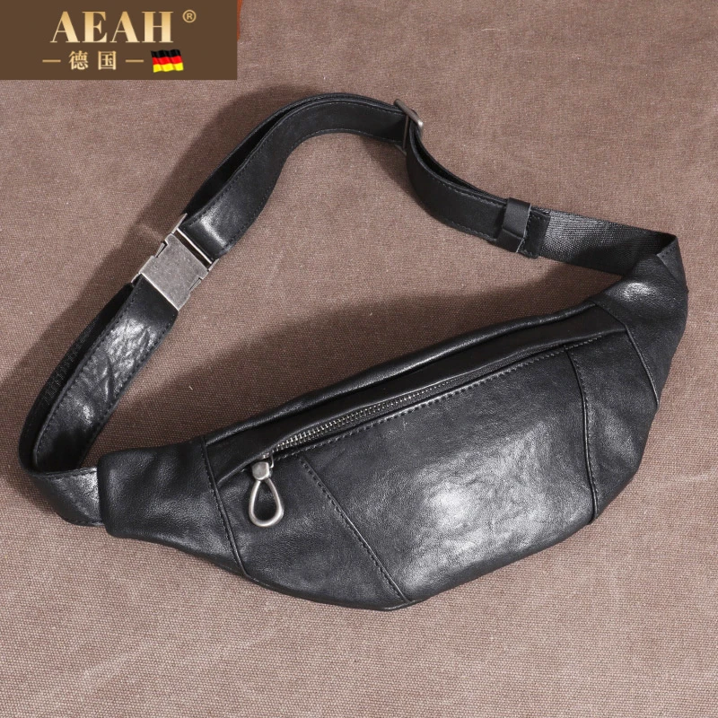 AEAH真皮羊皮小号腰包男手机包迷你单肩斜挎包背包户外运动休闲胸