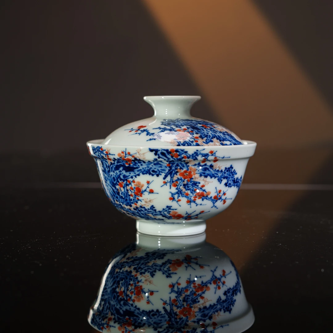 问山 问山梅花折肩盖碗