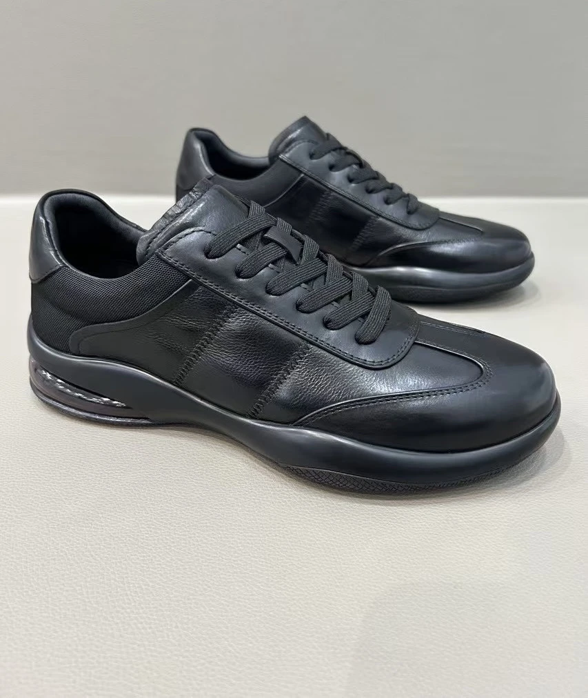 春秋轻商务百搭时尚男士休闲鞋男款黑色真皮潮流