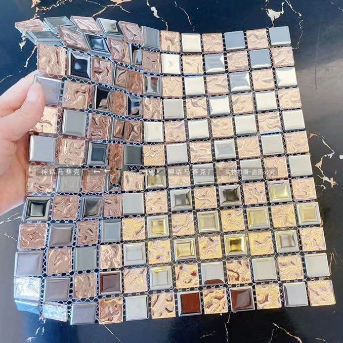 电镀水晶玻璃不锈钢马赛克背景墙 金银瓷砖墙贴电视背景墙装修KTV