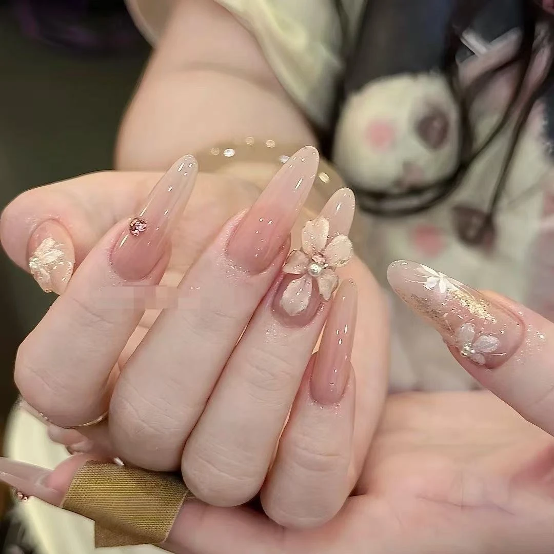 冰透纯手工中长款轻奢网红高级气质显白穿戴式手工甲