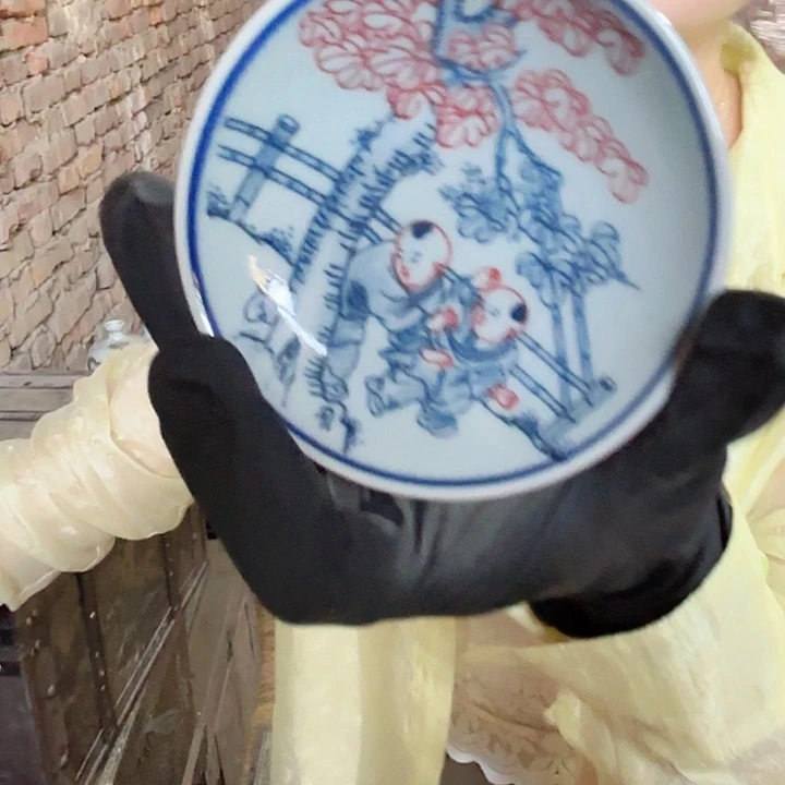 摆件景德镇高温陶瓷麻仓土碟子人物画片