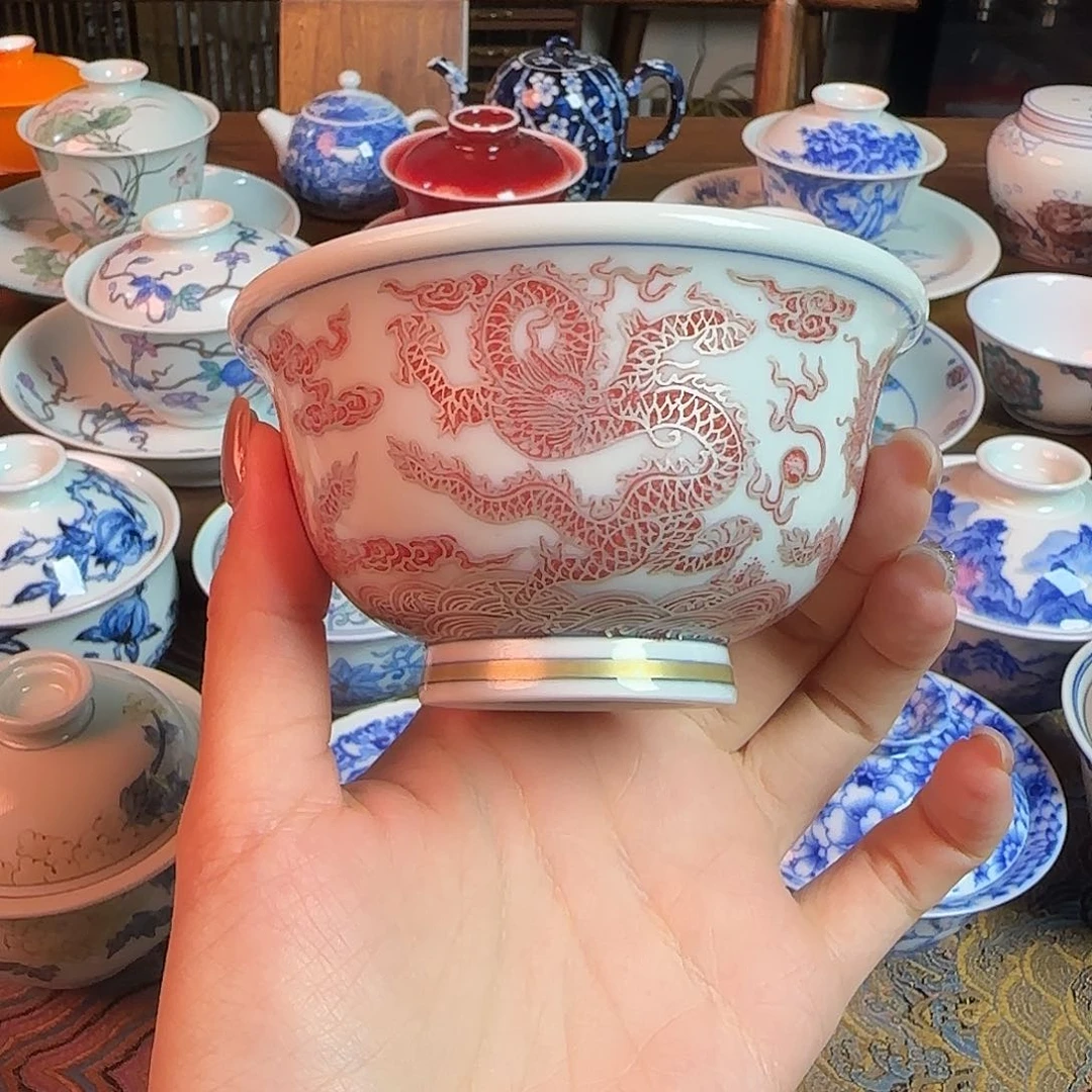 釉里红金银错压手杯纯手绘