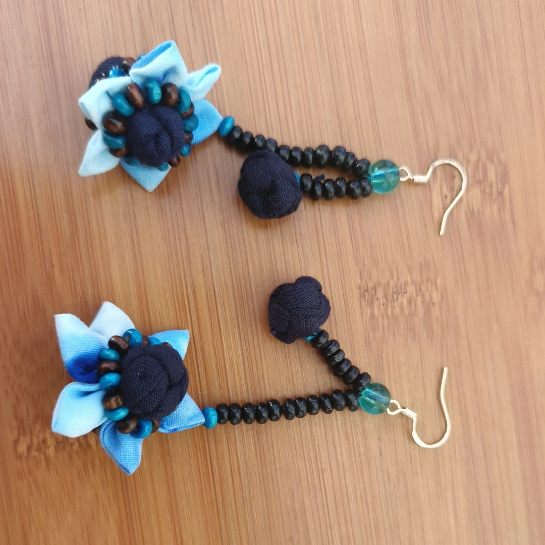 合金布艺耳饰 彝族风情长款时尚纯手工百搭民族风手作气质耳环