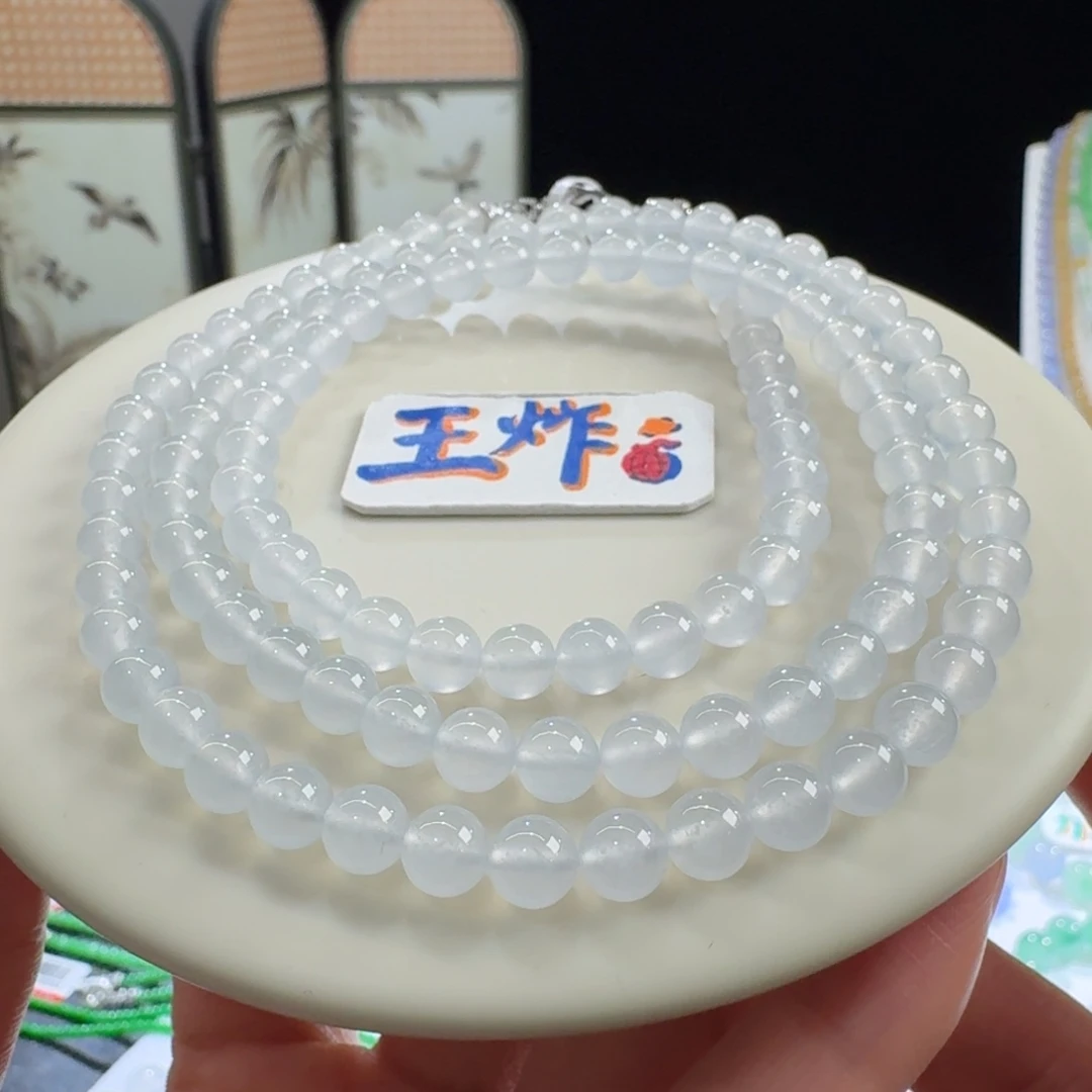 翡翠未镶嵌手链力力力力力推！高冰玻白月光长串6mm