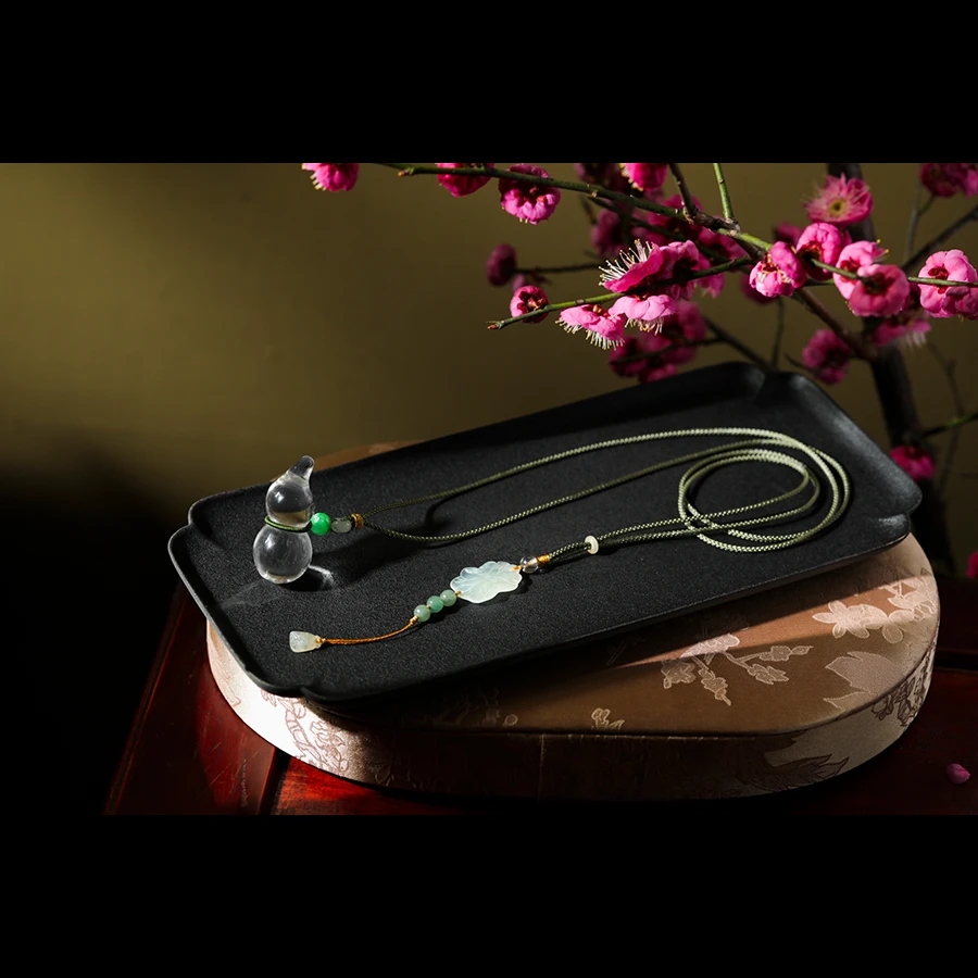 【意婵】《自在葫》40*20mm天然冰种玻璃体白水晶葫芦项链翡翠-909637