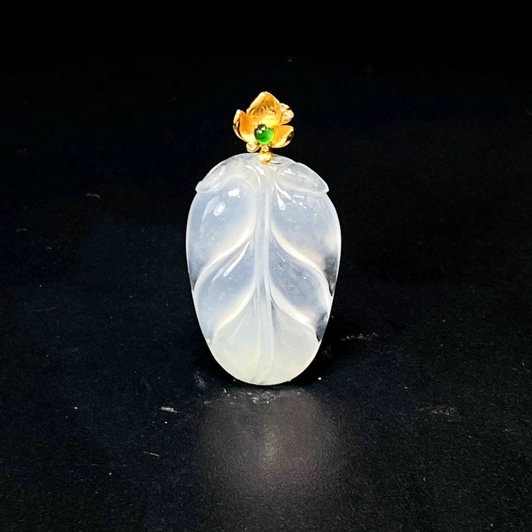 RX13天然缅甸A货翡翠金镶白冰树叶/088950/北京中保拍卖