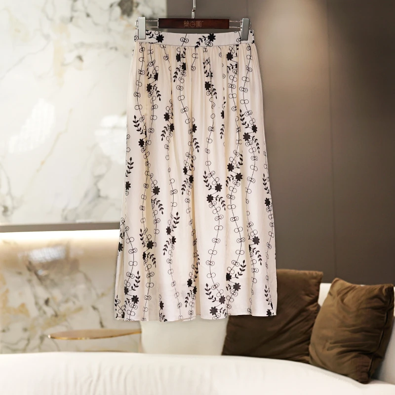 真丝桑蚕丝星星绉印花半身裙女2025春季新款时尚百搭显瘦女士裙子