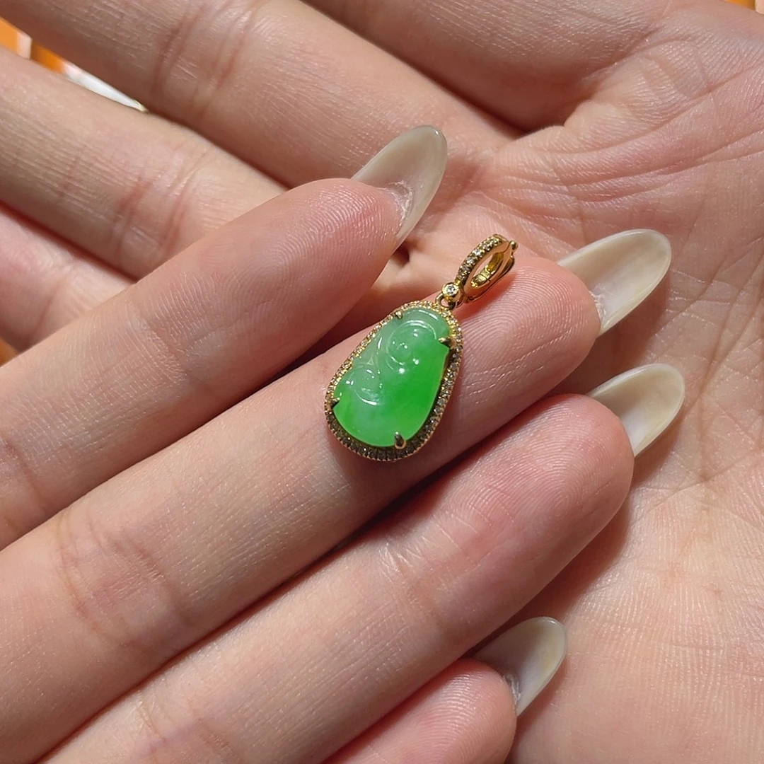 翡翠18K金镶嵌吊坠(不含链)