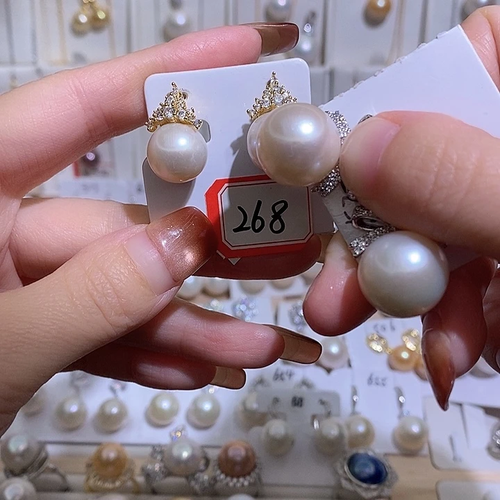 淡水珍珠银S925镶嵌耳饰w15.2