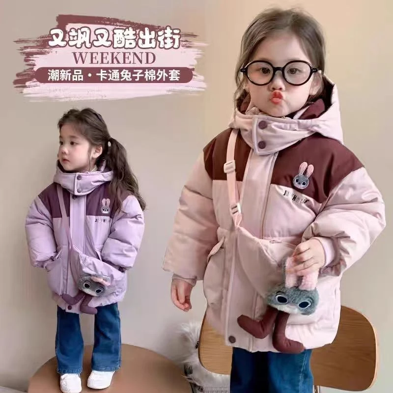 【清仓款161】带包包包不一样.现货Z041女童冬季加绒加厚棉服外套