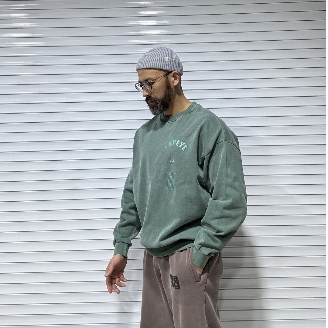 水洗重工重磅纯棉印花圆领套头宽松百搭休闲长袖复古潮流日系秋冬