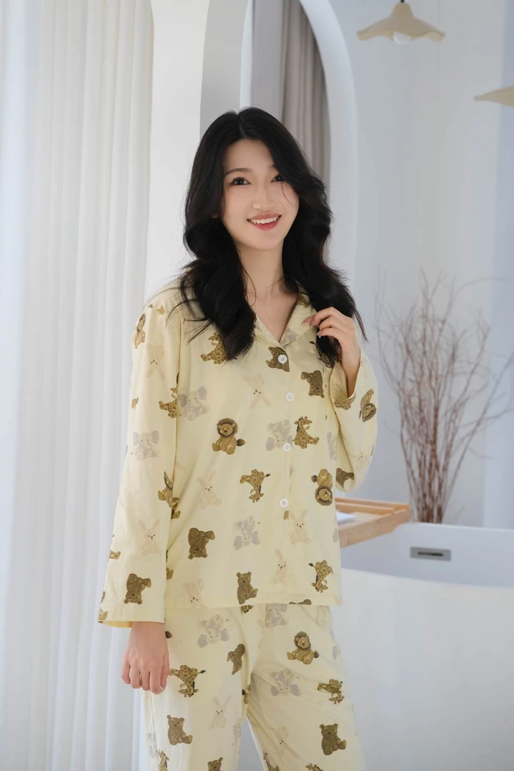 【奶油动物园】现货新款睡衣女春秋纯棉长袖开衫翻领全棉家居服套装