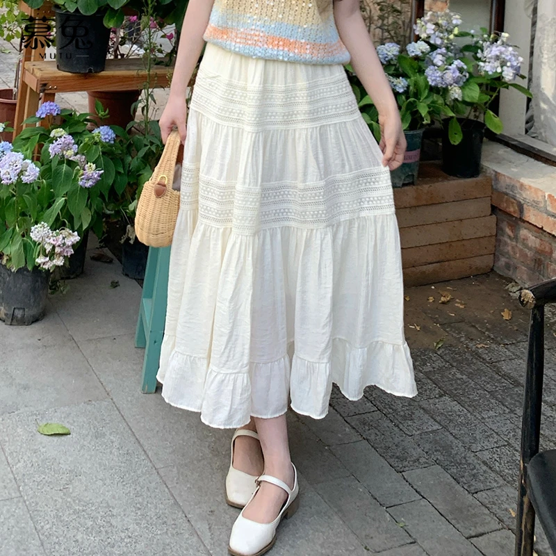 慕兔法式温柔风蛋糕裙女2025夏季新款小个子高腰中长款a字半身裙