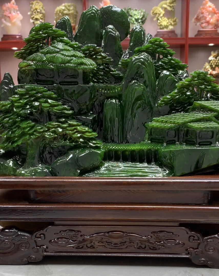 81524装饰摆件玉石雕刻电视柜玄关中式创意书房山水花鸟白菜