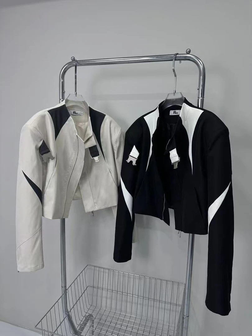 衣长49/51拼色书包扣短款外套33657