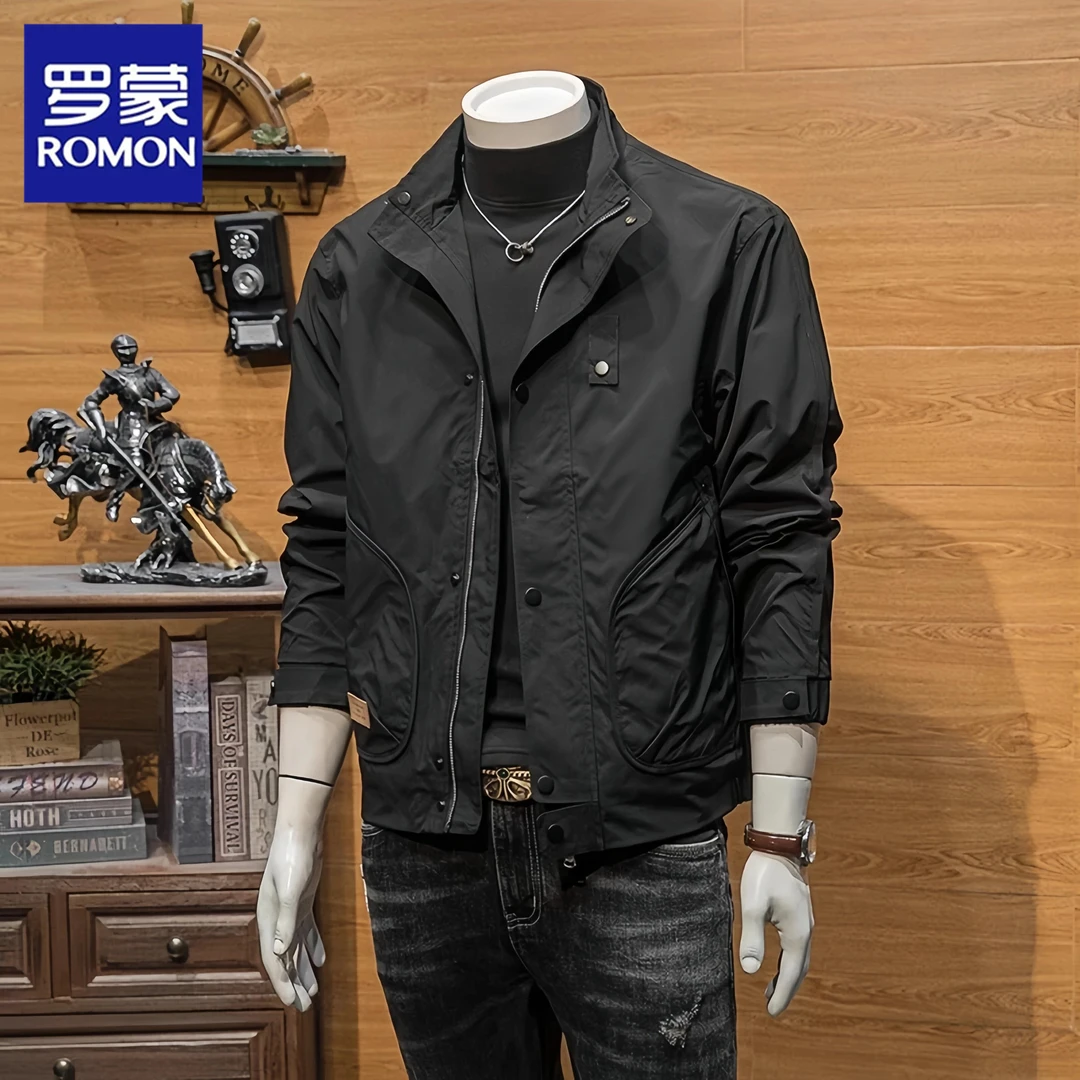 Romon/罗蒙春秋季新款立领男士夹克外套潮牌潮流商务休闲工装上衣