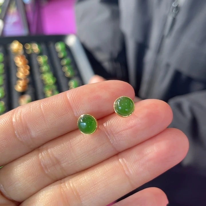 和田玉银S925镶嵌耳饰