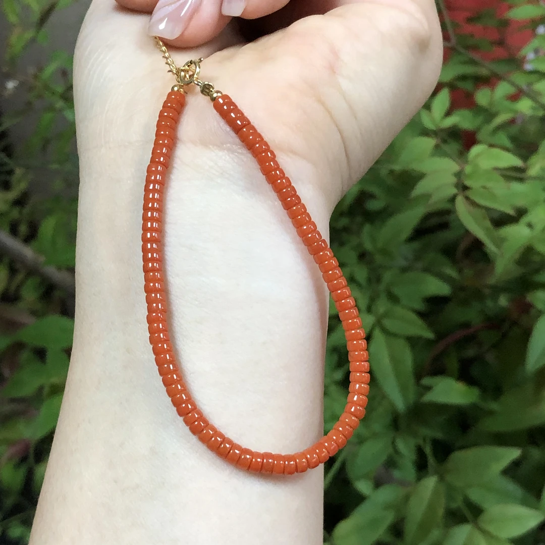 原矿南红柿子红药片单圈